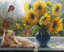 Без бренда «Подсолнухи в синей вазе возле кота» в Архангельске 