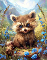 Малыш енот в голубых цветочках