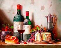 Сельский натюрморт с вином и фруктами