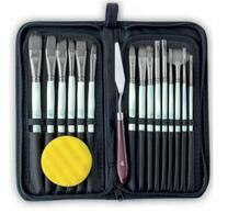 Без бренда «Коробка 50 шт.: Набор кистей для рисования в чехле, премиум набор (15 нейлоновых кистей, 1 мастихин) белые» в Архангельске 