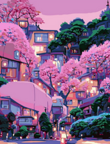 Живописный пейзаж с сакурой в городе