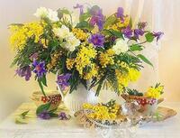 Без бренда «Букет из мимозы и колокольчиков в вазе» в Архангельске  в интернет-магазине  Без бренда «Букет из мимозы и колокольчиков в вазе» в Архангельске