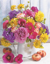 Красивый разноцветный букет и персики