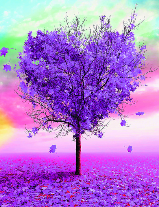 Мозаика 40x50 без подрамника Одинокое фиолетовое деревце