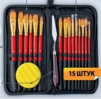 Без бренда «Коробка 50 шт.: Набор кистей для рисования в чехле, премиум набор (15 нейлоновых кистей, 1 мастихин) красные» в Архангельске 