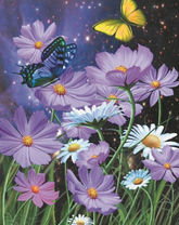 Две бабочки над летними цветами