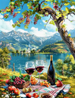 Без бренда «Винный натюрморт с бокалами, бутылкой вина, фруктами и ягодами» в Архангельске 