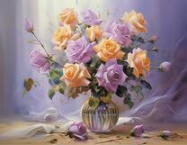 Фиолетовые и жёлтые розы в вазе